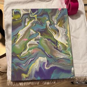 Abstract Canvas Art with Purple and Green Swirls